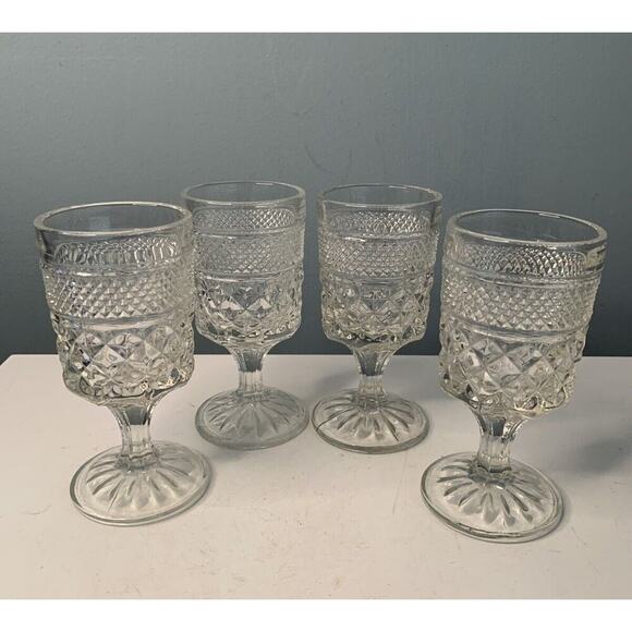 4 Anchor Hocking Wexford 5.5 oz Clear Rock Sharp Glasses Vintage Cut Glass 5.5” - Picture 7 of 9